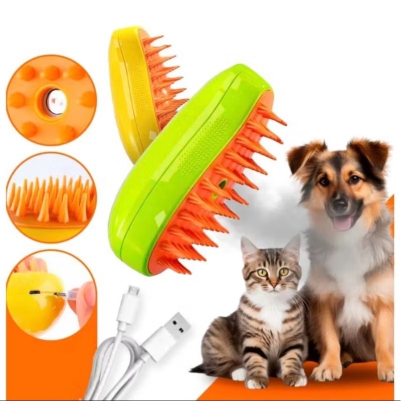 Escova a vapor para gatos e cães 3 em 1 elétrica com usb pente de massagem escova pet envio Imediato