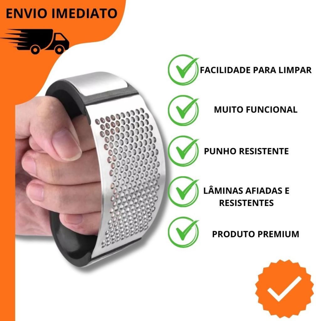 Triturador Amassador de Alho e Legumes 11cm – Aço Inox Manual com Cabo Preto em Oferta na Shopee