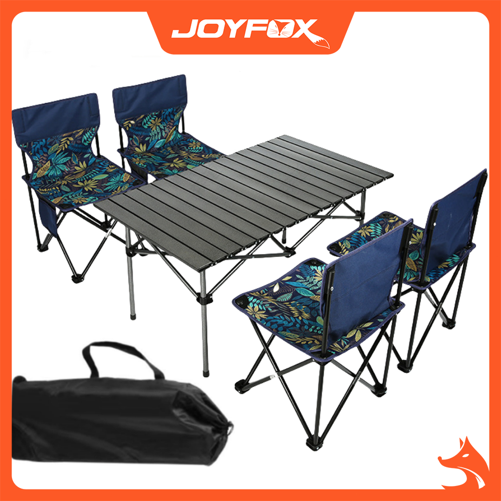 Kit Mesa Dobrável Com 4 Cadeiras JOYFOX Mesa Dobravel Portatil 90x55cm Mesa de Campismo Acampamento em Oferta na Shopee