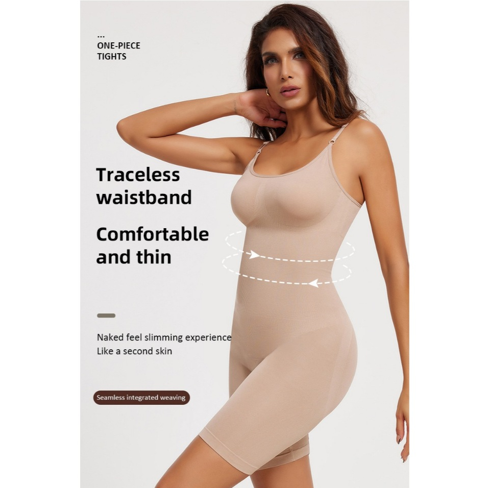 Macacão de compressão modelador Feminino Short altura acima do joelho e Alças compressão abdominal