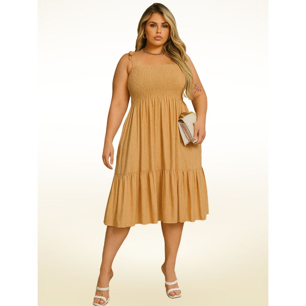 Vestido Midi Plus Size tamanho maior Casual Festa Elegante Alça Fina Moda Verão