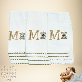Kit 12 Boca Fralda Personalizado Com Inicial Do Nome Do Bebe Hipoalergênico Bordado 100% algodão em Oferta na Shopee