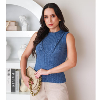 Blusa Regata Feminina Tricot em Modal com Detalhes em Trança 3D super confortável em Oferta na Shopee