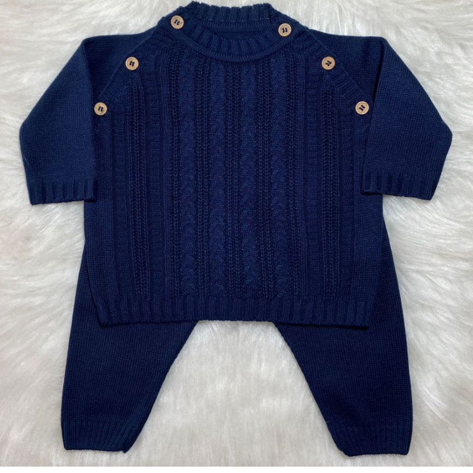 Saída maternidade menino, blusa raglan com calça, Roupa de bebe tricô.