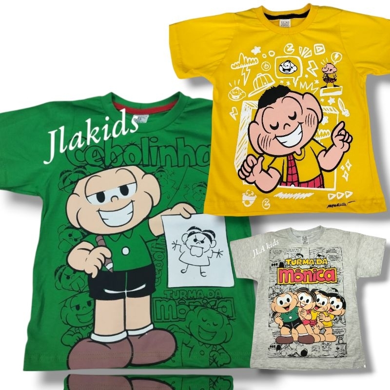 camiseta CEBOLINHA , CASCÃO, TURMA DA MÔNICA 100%algodão infantil manga curta ou longa em Oferta na Shopee