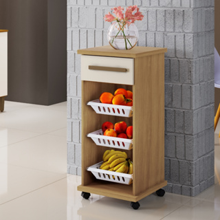 Fruteira De Chão Com Rodinhas 3 Cestos 1 Gaveta Base Pra Microondas ou Galão De Agua em Oferta na Shopee