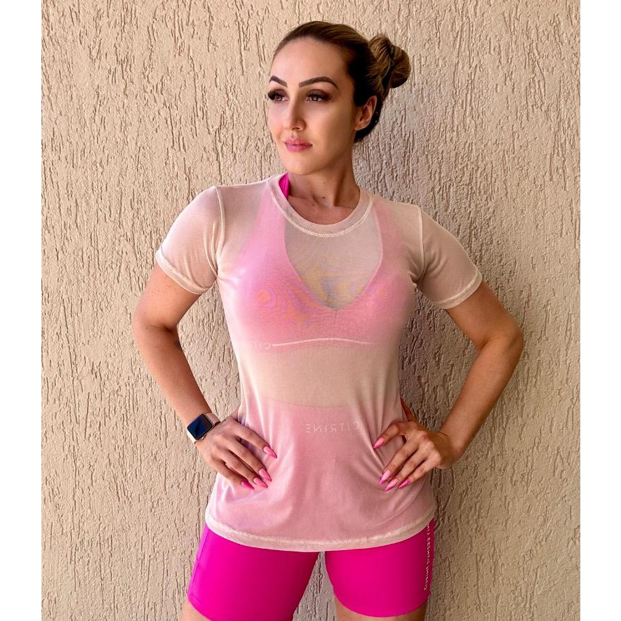 Blusa Feminina de Academia Transparente Fitness Manga Curta em Oferta na Shopee