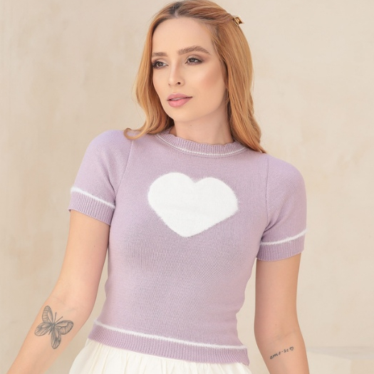 Blusa Feminina Coração Cropped Elegante Camiseta Manga Curta Blusinha Feminino T Shirt Verão 25/26 em Oferta na Shopee