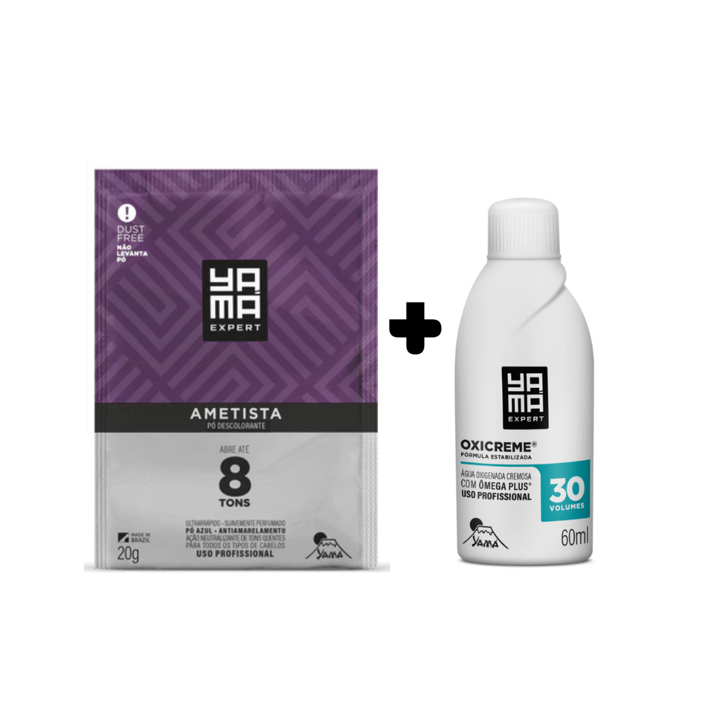 Kit Yamá Ametista – Pó Descolorante + Água Oxigenada | Antiamarelamento, Efeito Rápido, Dust Free