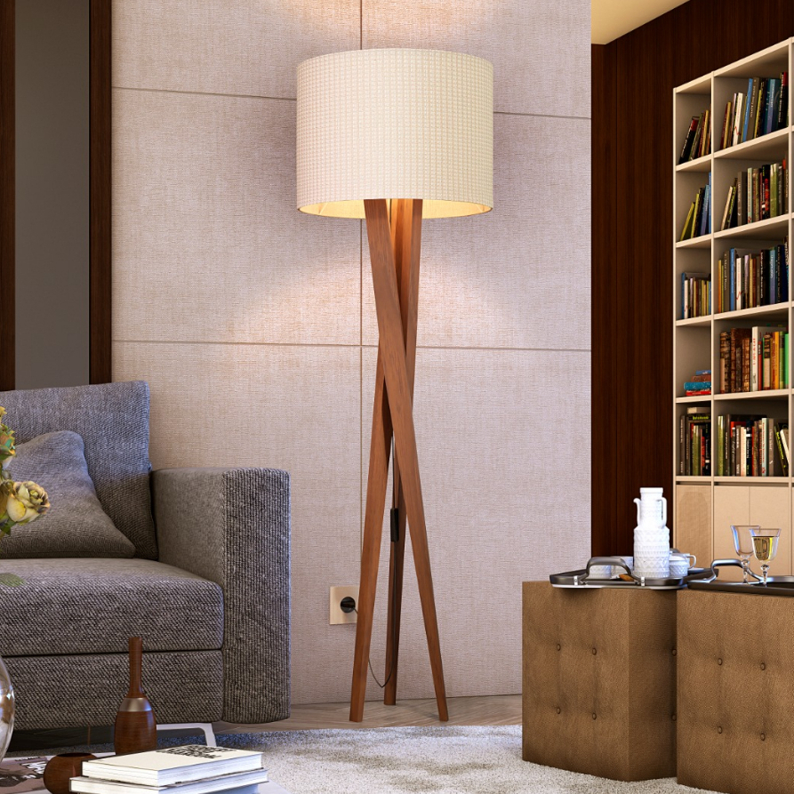 Luminária Abajur Tripé De Chão Paris Com Cúpula E Pés De Madeira Sala De Estar Escritório Decoração em Oferta na Shopee