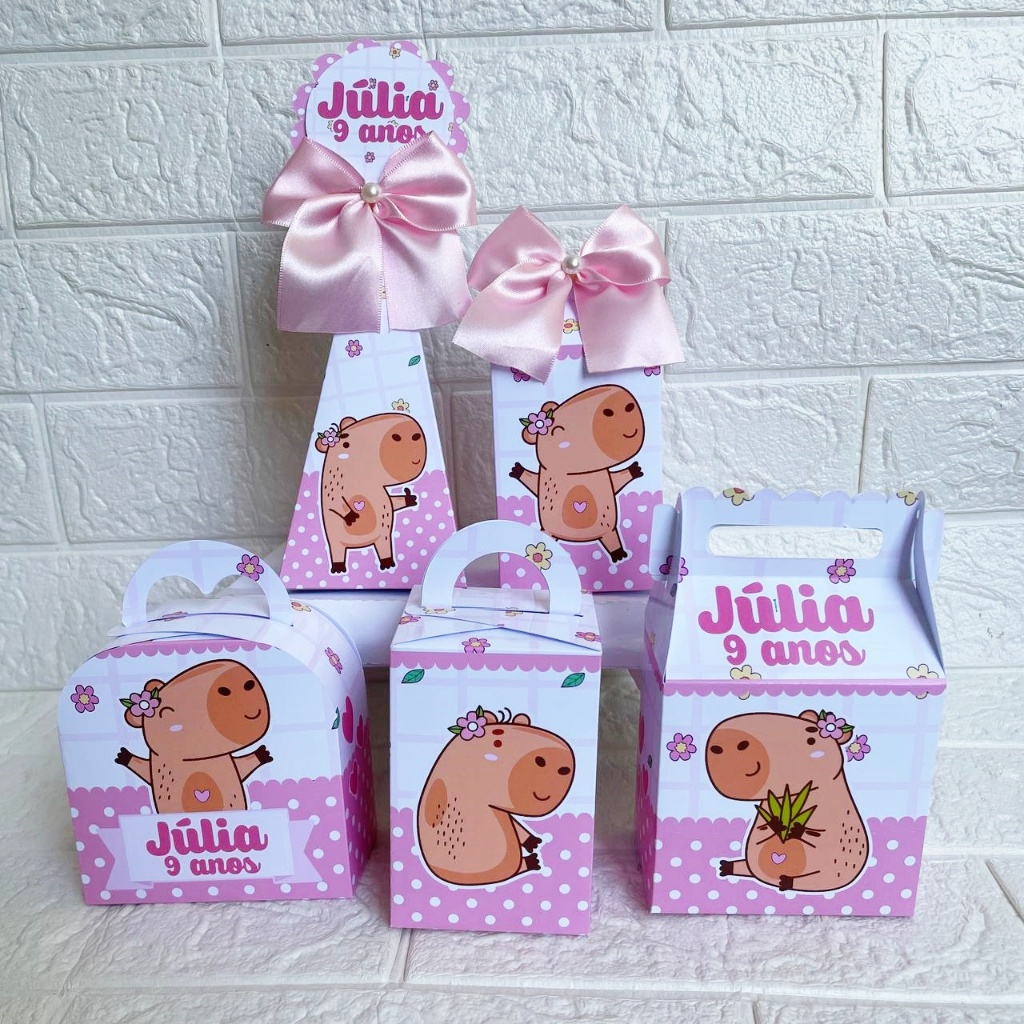 Personalizados Capivara – Kit Festa Caixinhas Pegue e Monte – Lembrancinhas Aniversário Infantil