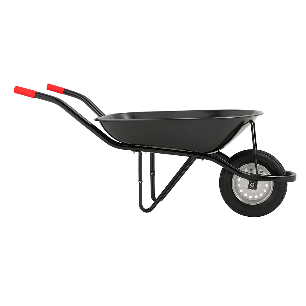 Carrinho de Mão com Pneu e Câmara Caçamba Redonda NOVE54 100kg Resistente Construção Carriola Preto