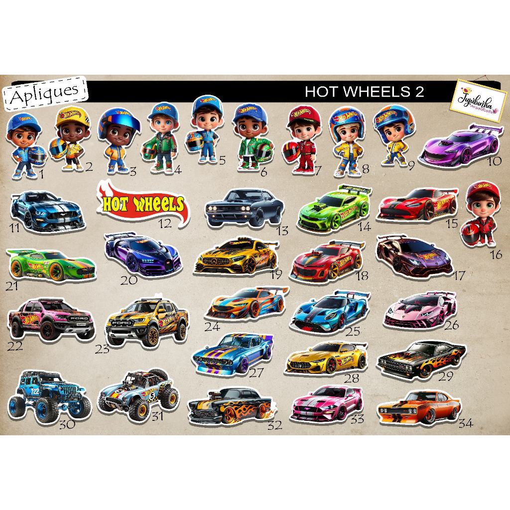 ADESIVOS RECORTADOS - HOT WHEELS 2 - TAG, LEMBRANCINHA, TUBETES, DECORAÇÃO, FESTA, ANIVERSÁRIO, ARTE