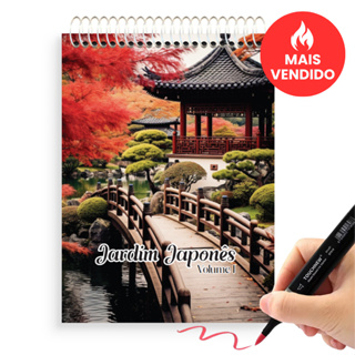 Livro de Colorir Jardim Japonês | 50 Desenhos Exclusivos | Capa Dura Espiral | Papel 120g | A5 em Oferta na Shopee