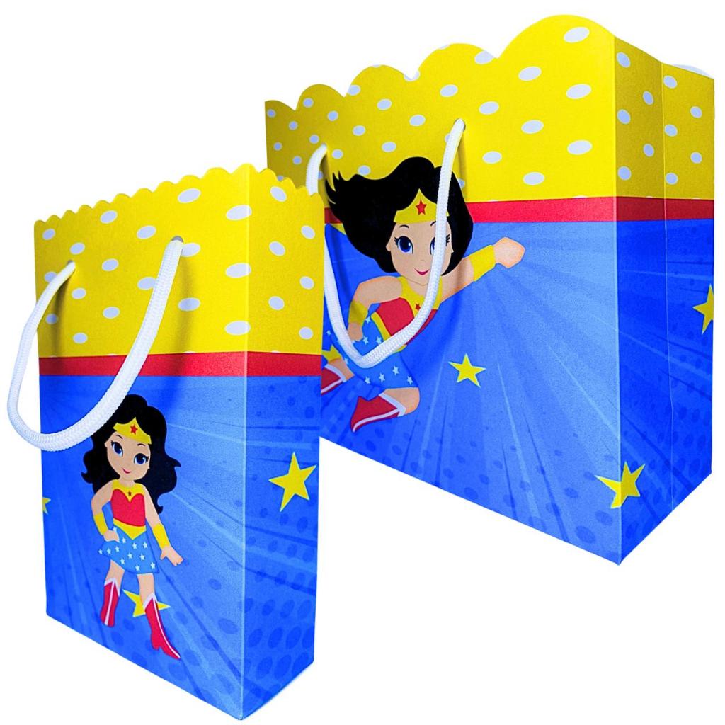 Sacolinha Personalizada Mulher Maravilha Cute Sacolinhas para Lembrancinha de Aniversário Infantil Sacolas Bolsa