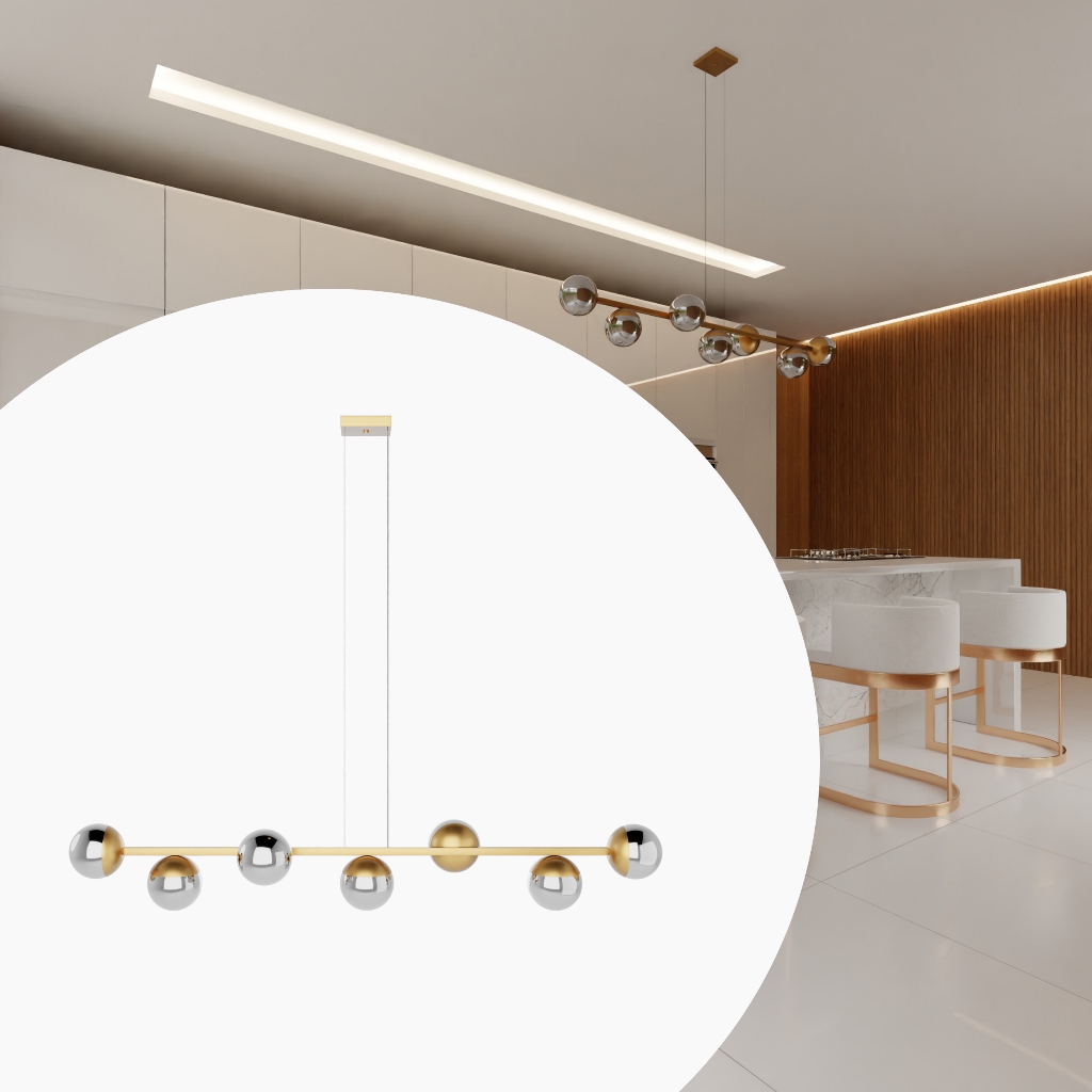 luminaria Pendente Lustre de Teto Jabuticaba Com 7 Globos 10cm Âmbar,  Fume, Transparente para Sala Cozinha Casa Quarto