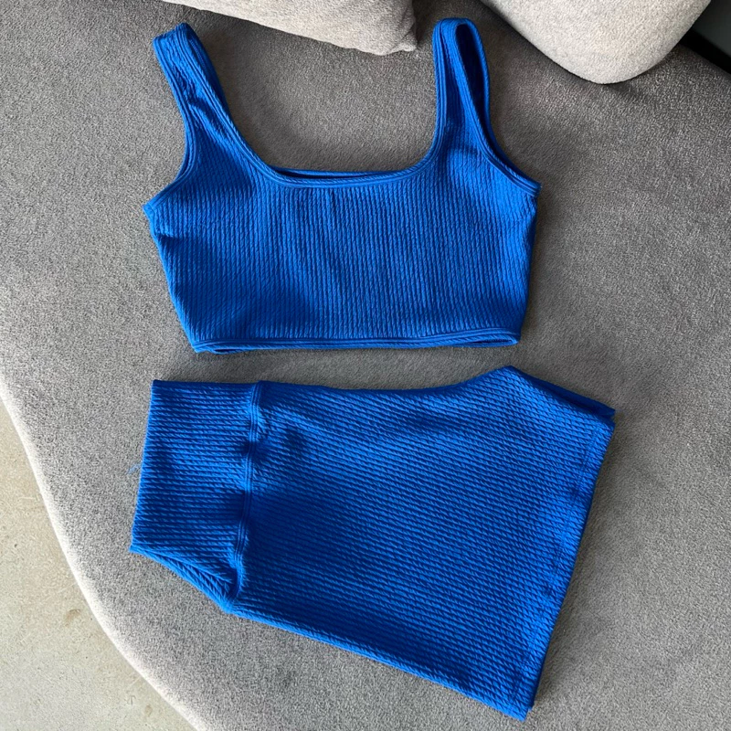 conjunto canelado de short e top VERÃO para treino e academia bermuda de crossfit e praia premium — imagem 1