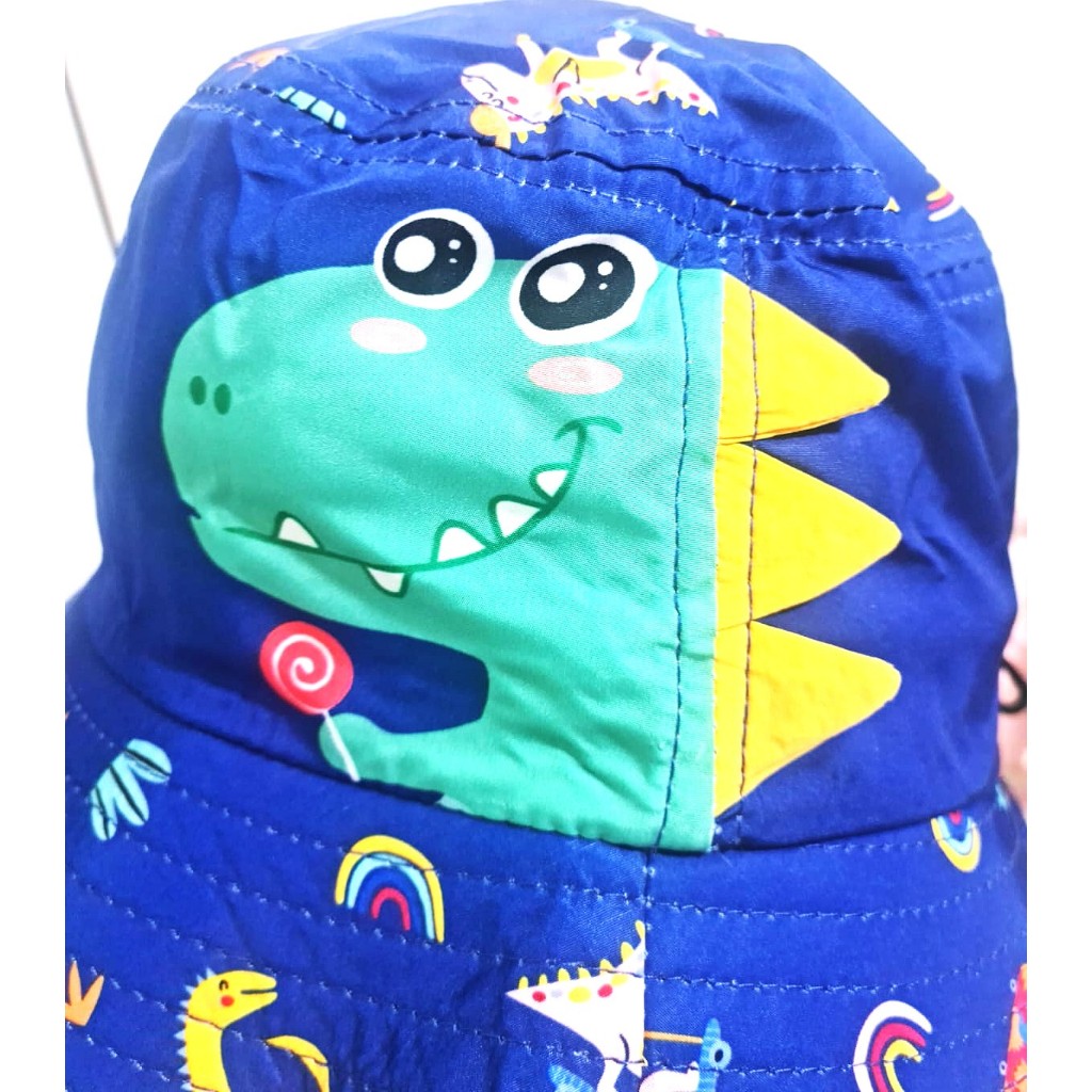 Chapéu Pescador Infantil Dinossauro Aba Larga Unissex Proteção Solar Praia Ajustável — imagem 2 de 2