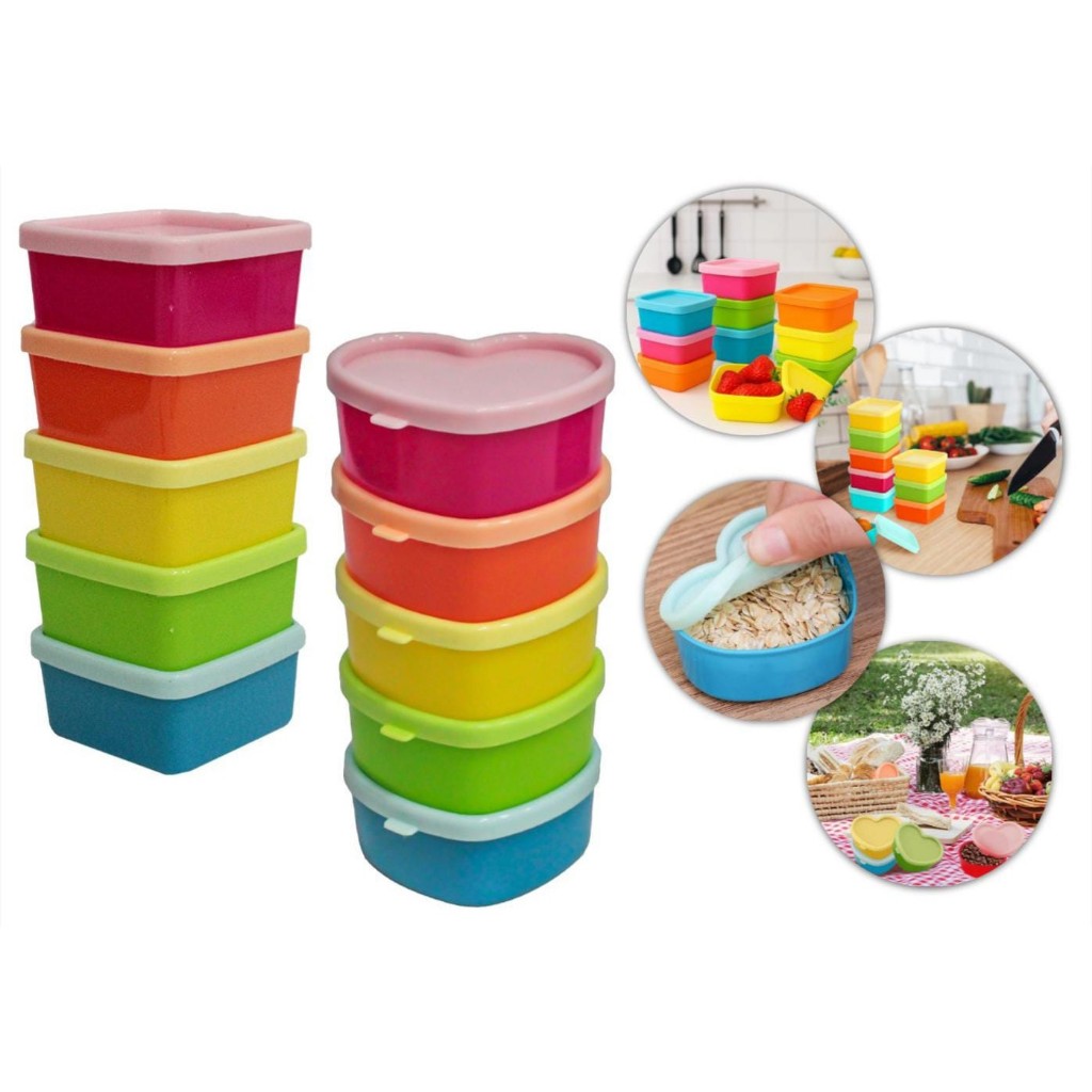 Kit Mini Potes Coloridos Quadrado Coração 80ml Plástico Lancheira em Oferta na Shopee