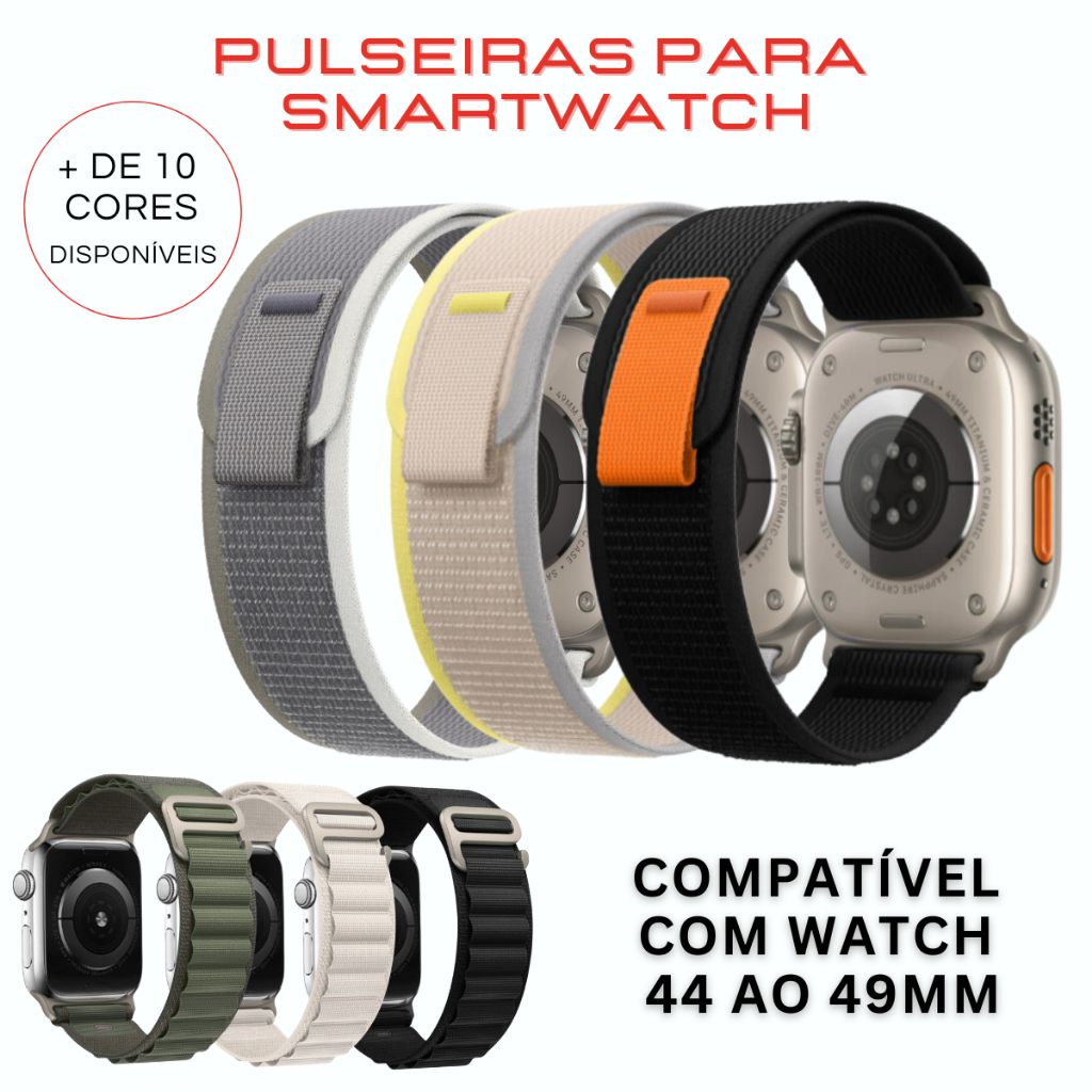 Pulseira Smartwatch Loop Trail Nylon Velcro Alpine Compatível 44mm 45mm 46mm 47mm ao 49mm em Oferta na Shopee