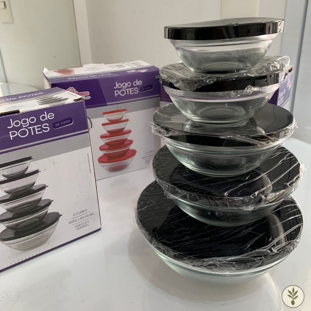 Kit Conjunto De Potes 10 Peças PRETO Vidro Resistente Organizadores De Cozinha Multiuso