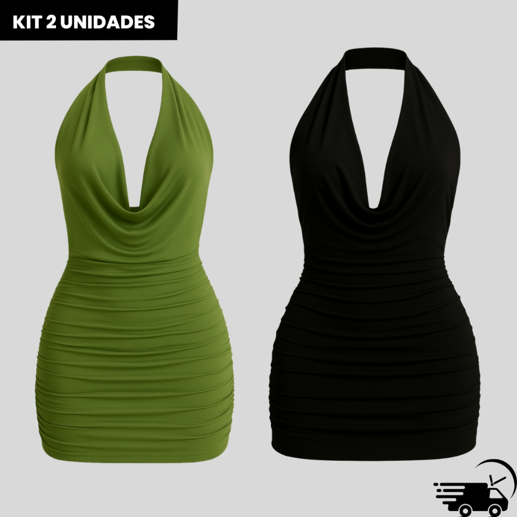 Kit 2 Vestidos Curtos Femininos Degagê Costa Nua Look Festa e Balada em Oferta na Shopee