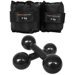 Kit Treino Fisioterapia Academia | 2 Caneleiras 3kg + 2 Halteres Emborrachados 1kg | Peso Musculação