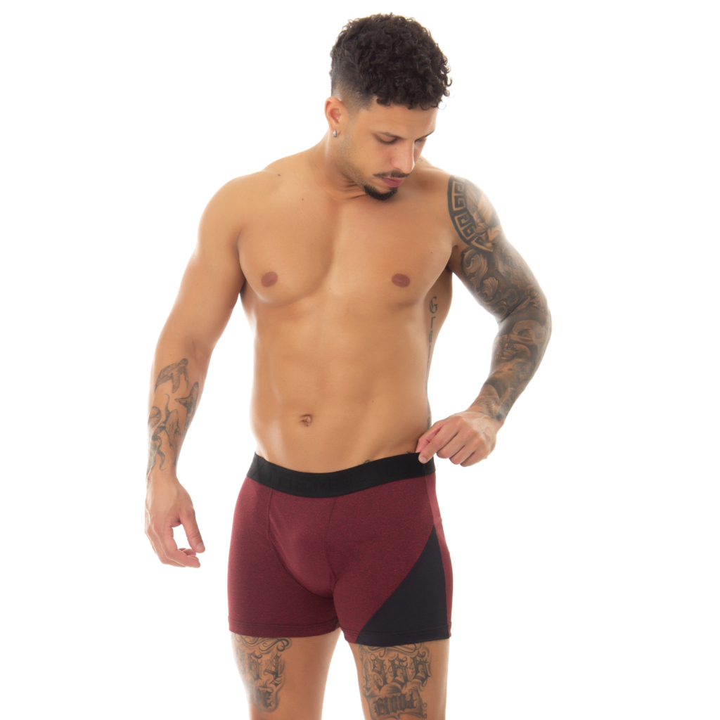 Kit 2 Cuecas Boxer Masculina Bicolor em Microfibra com Detalhe Lateral