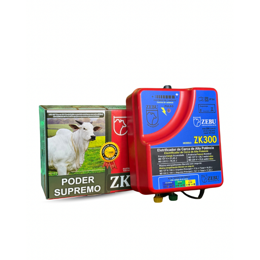 Eletrificador De Cerca Elétrica Rural Aparelho Zebu Potente 17,42 Joules Zebu Zk 300 220V