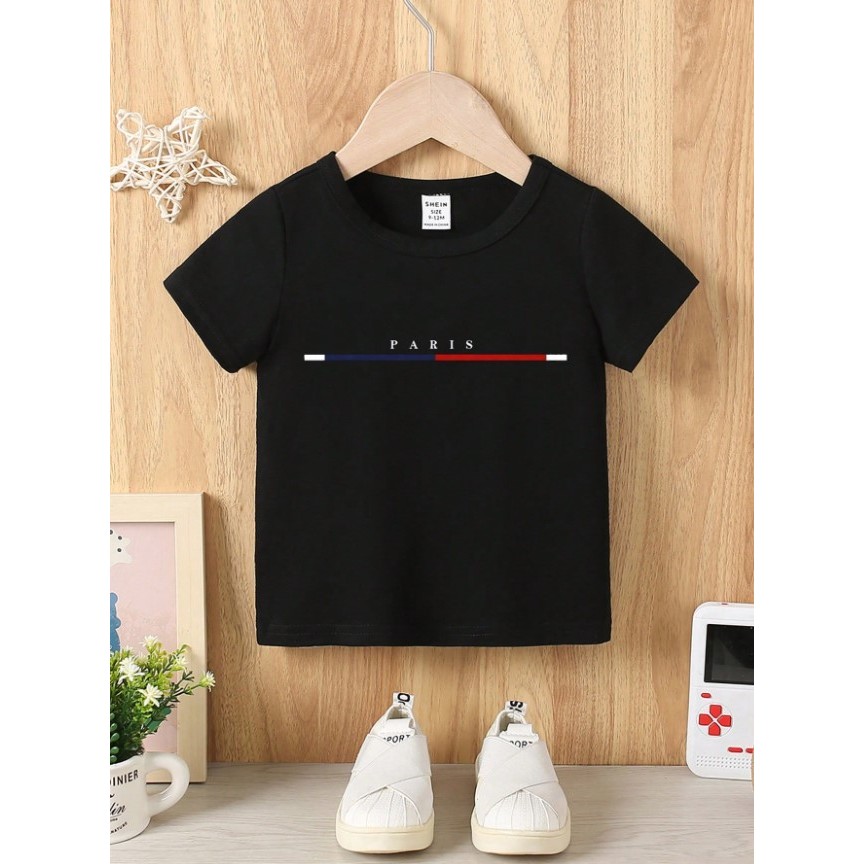 Camisetinha Infantil Para Meninos Paris Algodão Masculina Camiseta Básica Dia a Dia Gola Redonda