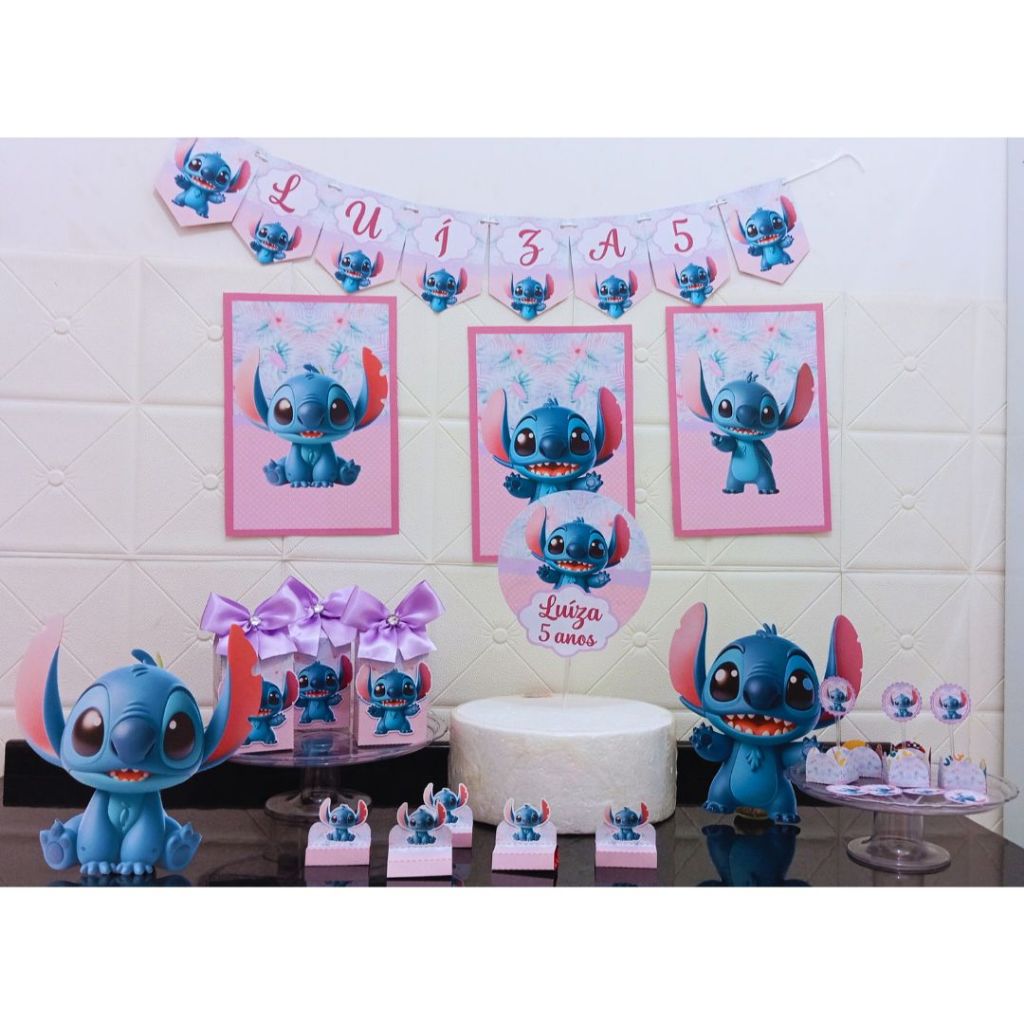 Kit Festa Stitch Personalizado Só um Bolinho | Mesversário Aniversário | Lembrancinha Stitch.