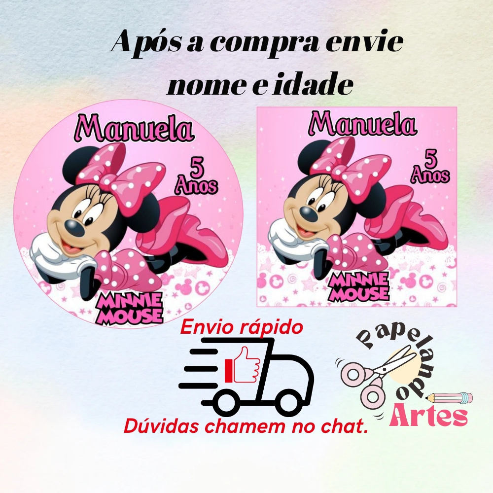 40/60/100 Adesivos Minnie Rosa Personalizados Para Festa 5x5 S/Recorte (Envio rápido) em Oferta na Shopee