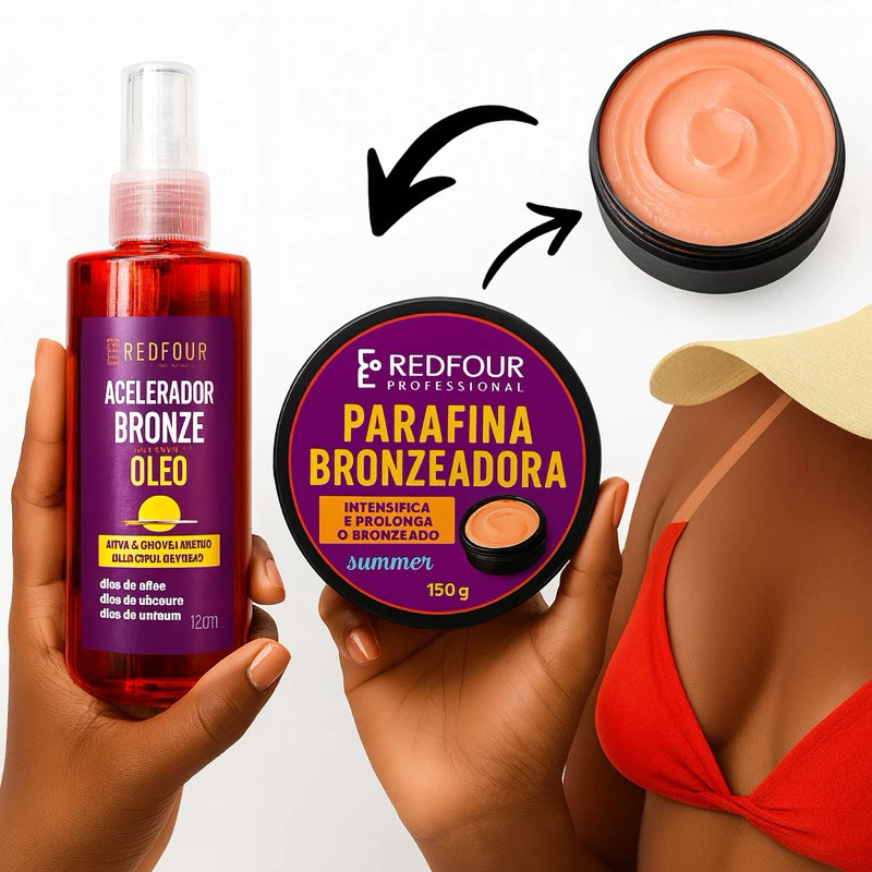 Kit Parafina bronzeadora 150g + acelerador de bronze 120ml REDFOUR em Oferta na Shopee