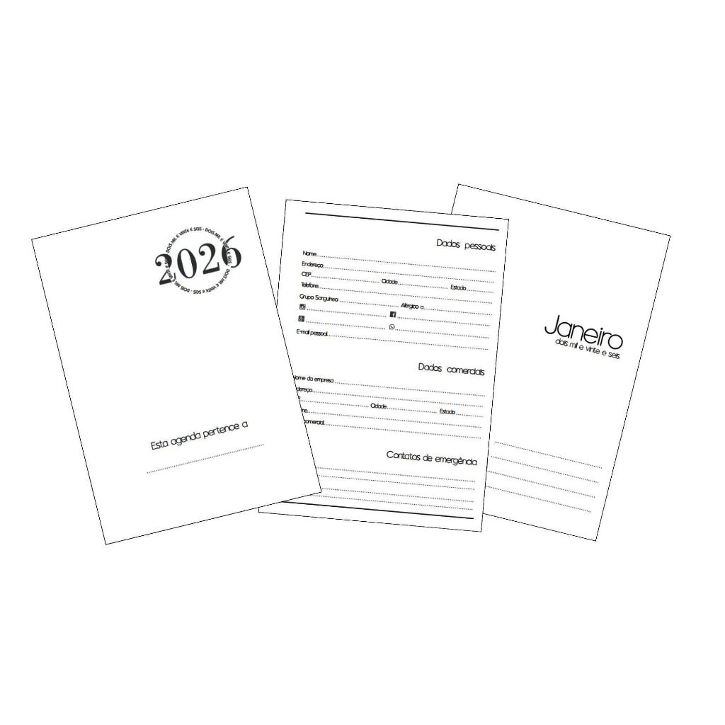 Miolo de Agenda Comercial A5 2026 | Diário, Semanal ou 2 Dias por Página | Papel Offset 75g