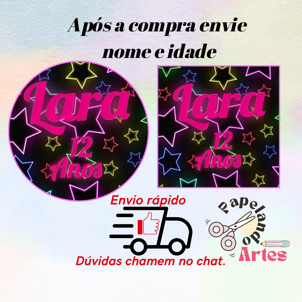 40/60/100 Adesivos Neon Personalizados Para Festa 5x5 S/Recorte (Envio rápido) em Oferta na Shopee