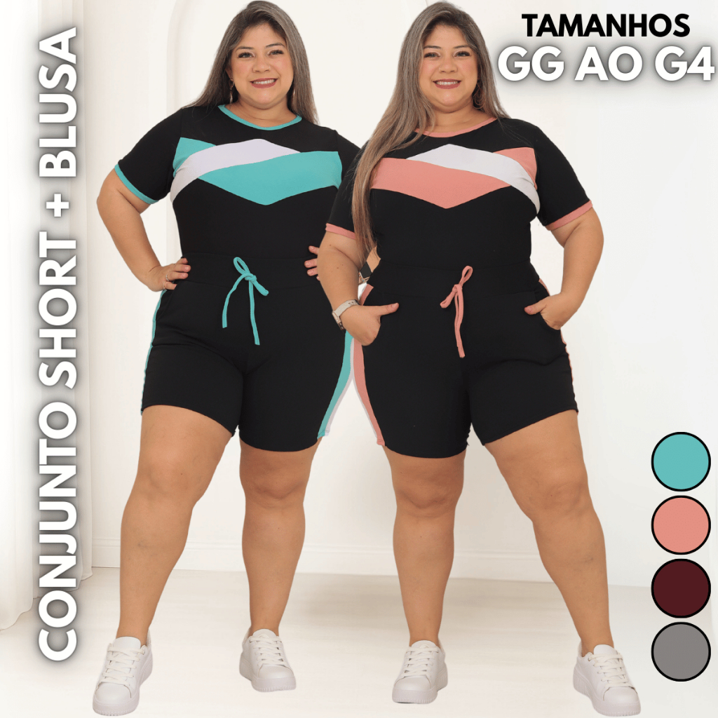 Conjunto Feminino Plus Size Shorts Manguinha GG G1 G2 G3 G4 Confortável Casual Verão Dia a Dia Moda em Oferta na Shopee
