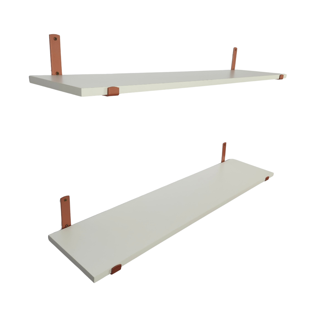 Kit 2 Prateleiras Industriais Branca 60x20cm C/ Mão Francesa Rose Gold em Oferta na Shopee