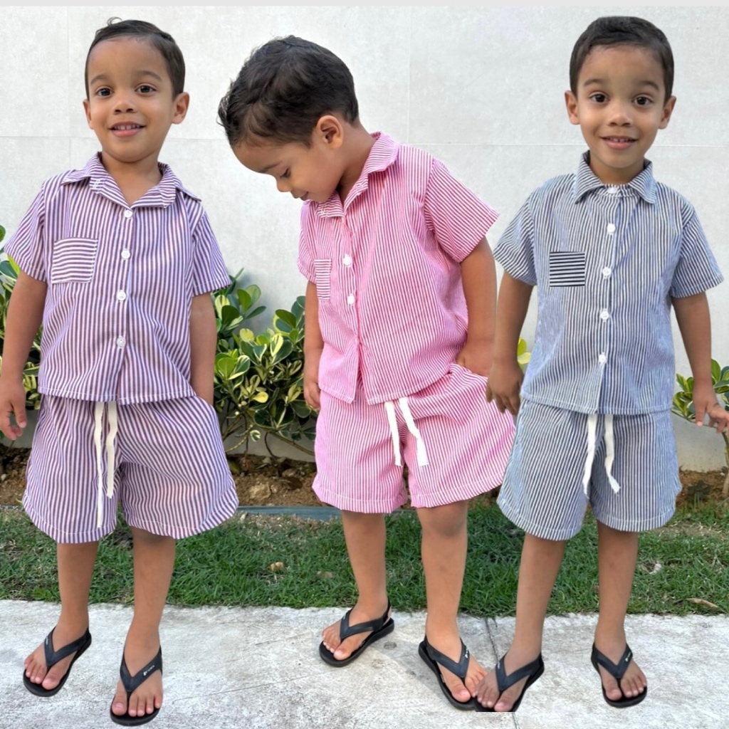 Conjunto Infantil Masculino Listrado – Camisa e Short 2 a 6 anos