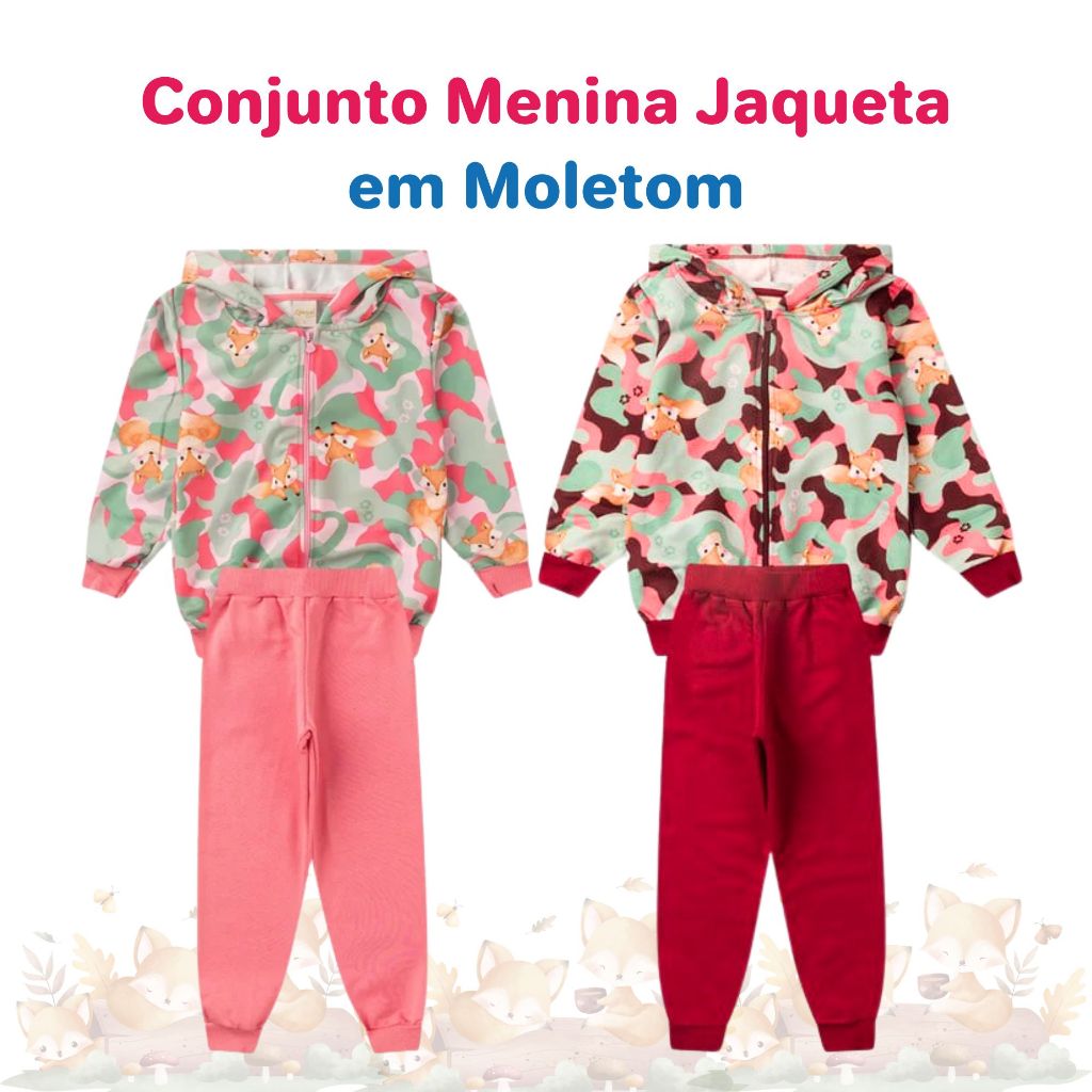 Conjunto Menina Jaqueta em Moletom Sublimado com Capuz e Calça - Molekada