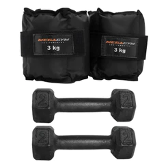 Kit Treino Fisioterapia Academia | 2 Caneleiras 3kg + 2 Halteres Pintado 2kg | Peso Musculação