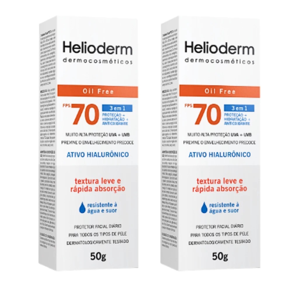 Kit c/ 2 Protetor Solar Facial FPS 70 Sem Cor Oil Free Helioderm 50g