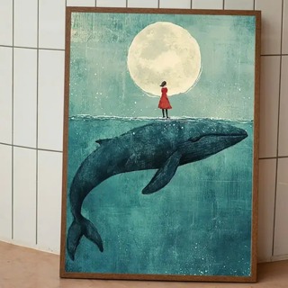 Quadro Decorativo Baleia e Lua Arte Surreal Moderna Sala Quarto Parede Criativa Exclusiva em Oferta na Shopee
