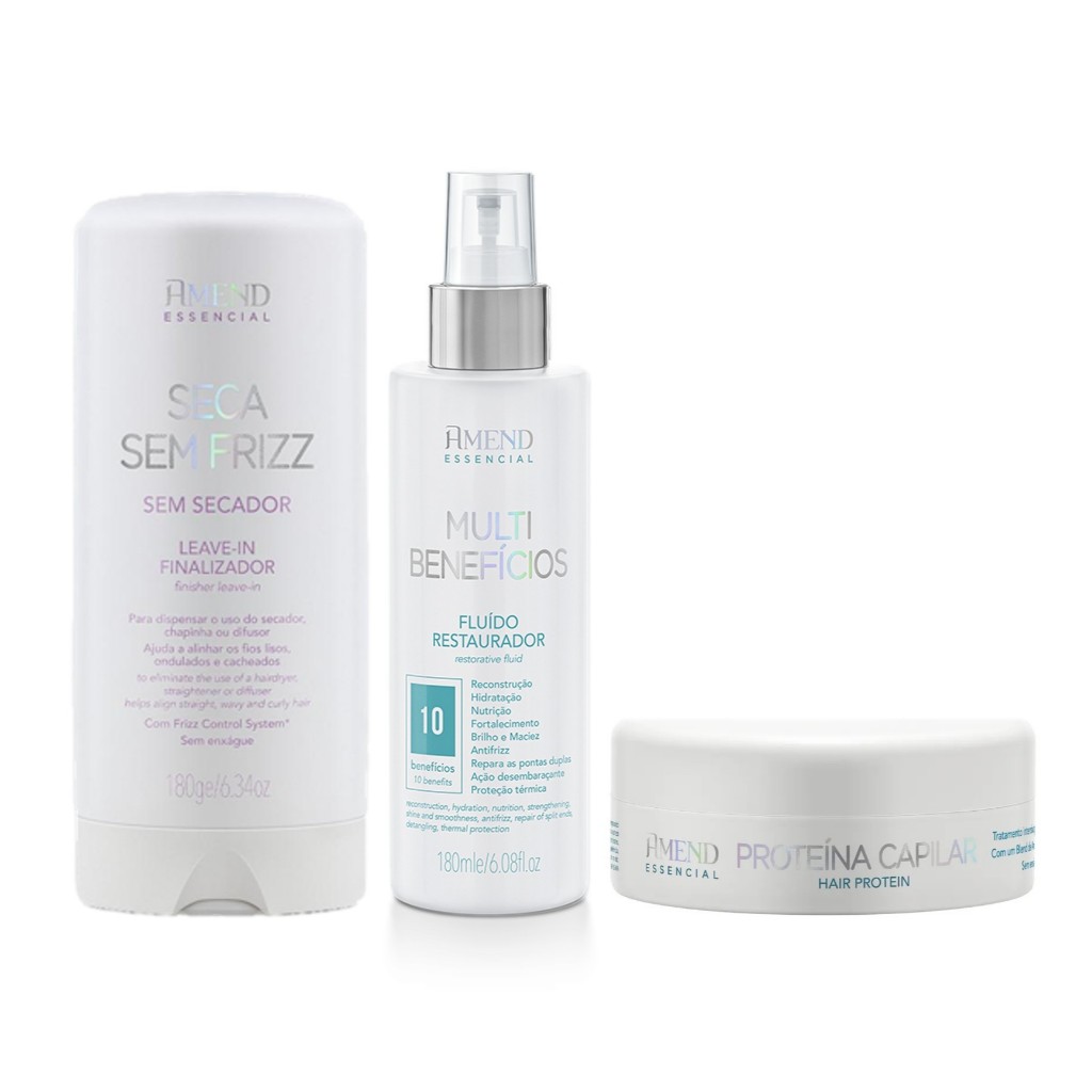 Amend KIT Essencial Leave-in Seca Sem Frizz + Fluído Multi-Benefícios + Proteína Capilar 100g