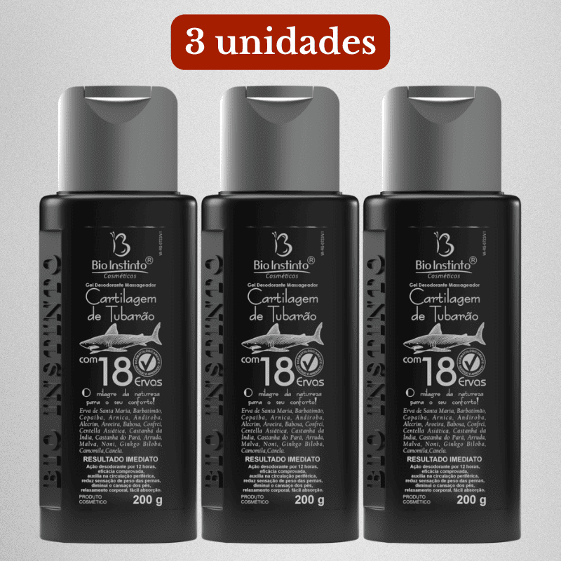 3 UND Gel Massageador Cartilagem de Tubarão com 18 Ervas Bio Instinto 200g