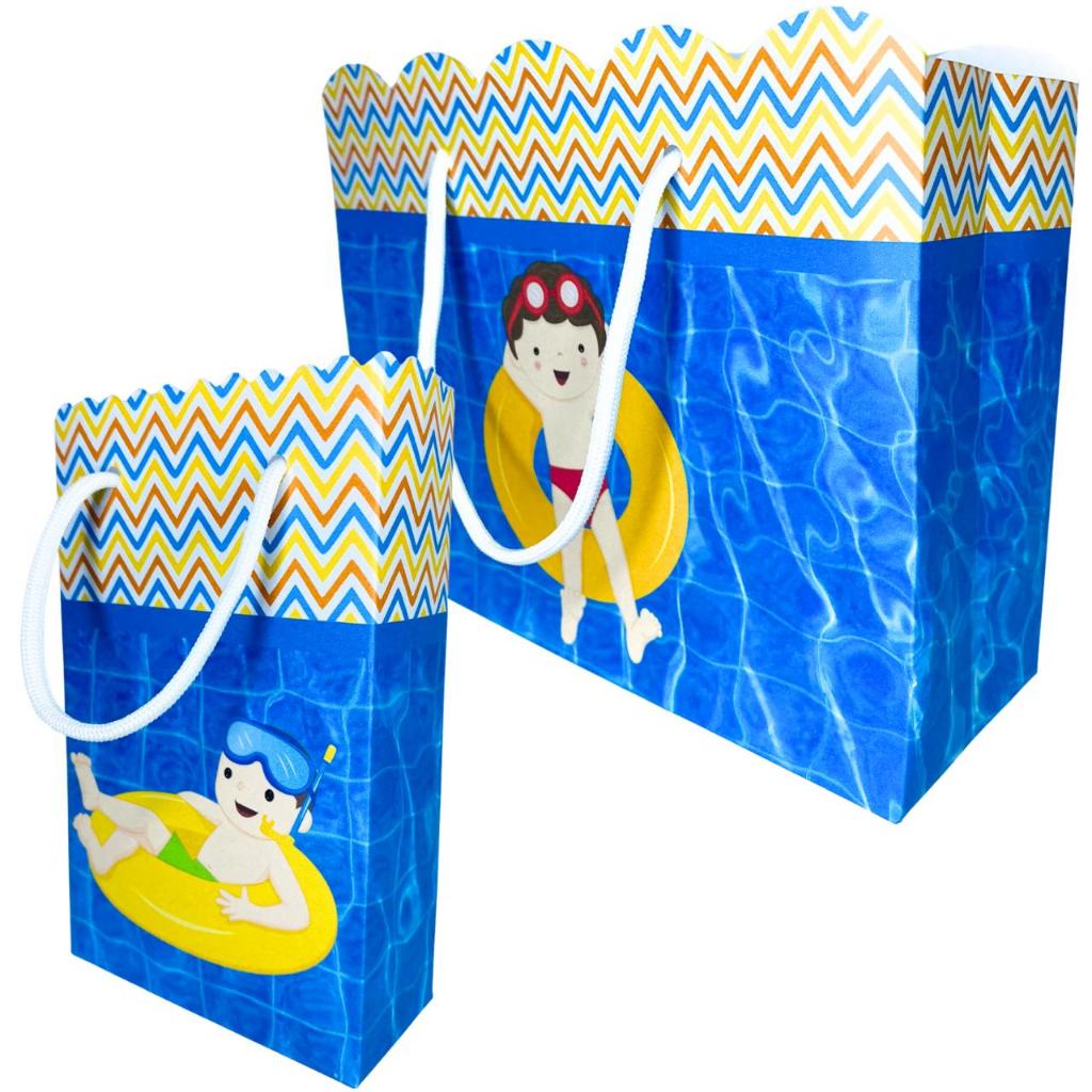 Sacolinha Personalizada Pool Party Menino Sacolinha para Lembrancinha de Aniversário Infantil Sacolas Bolsa Envio Rapido