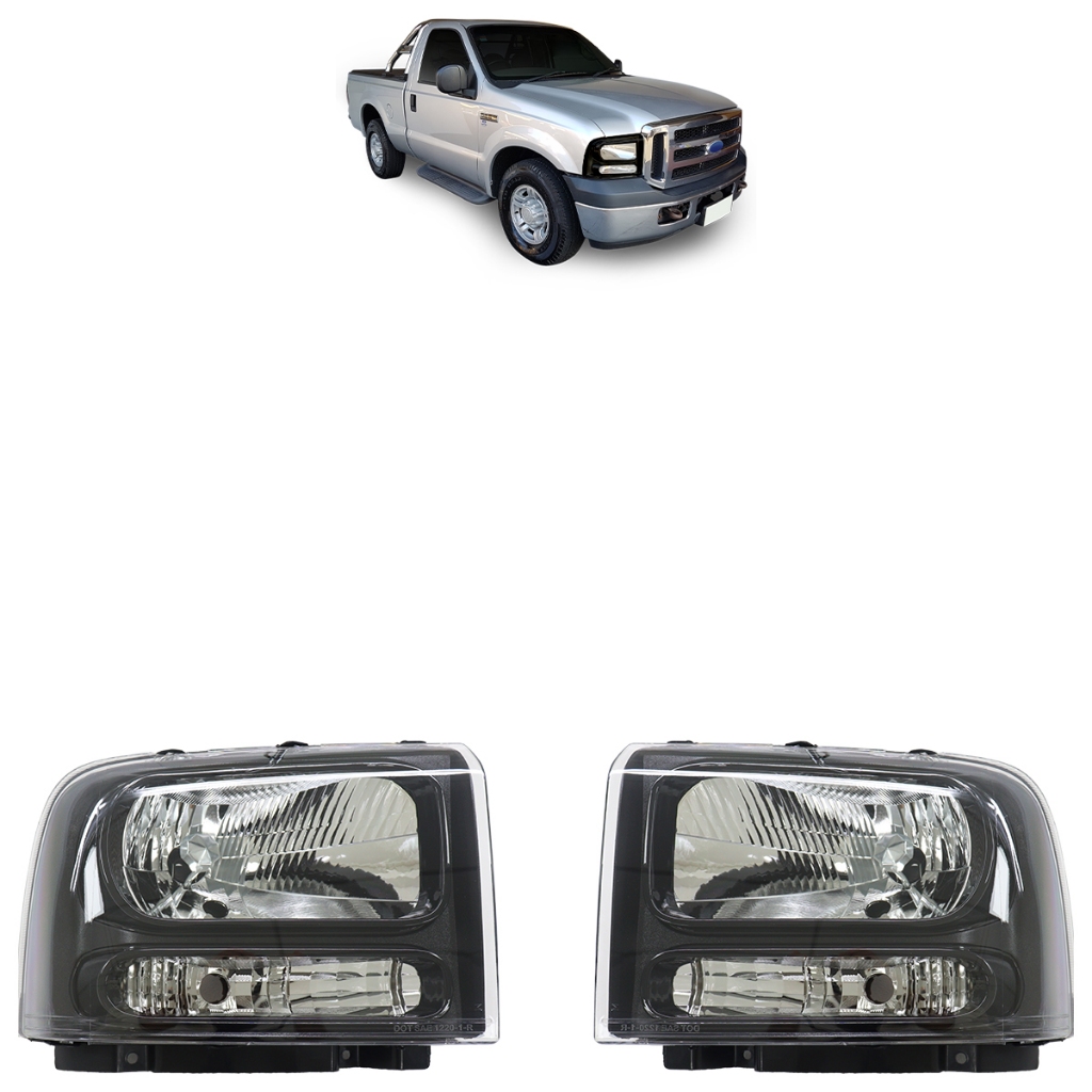 Par Farol Dianteiro F-250 2007 2008 2009 2010 2011 Máscara Negra Lente Lisa Acrilico