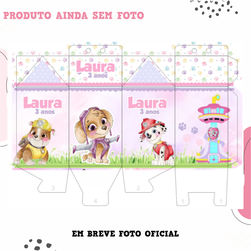 PEGUE E MONTE Kit Festa Patrulha Canina Rosa Aquarela Personalizado | Caixinhas | Lembrancinha | Aniversário Infantil