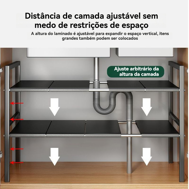 Prateleira para pia de cozinha retrátil Organizador de Panelas Armário Suporte organizador multifuncional para — foto 7