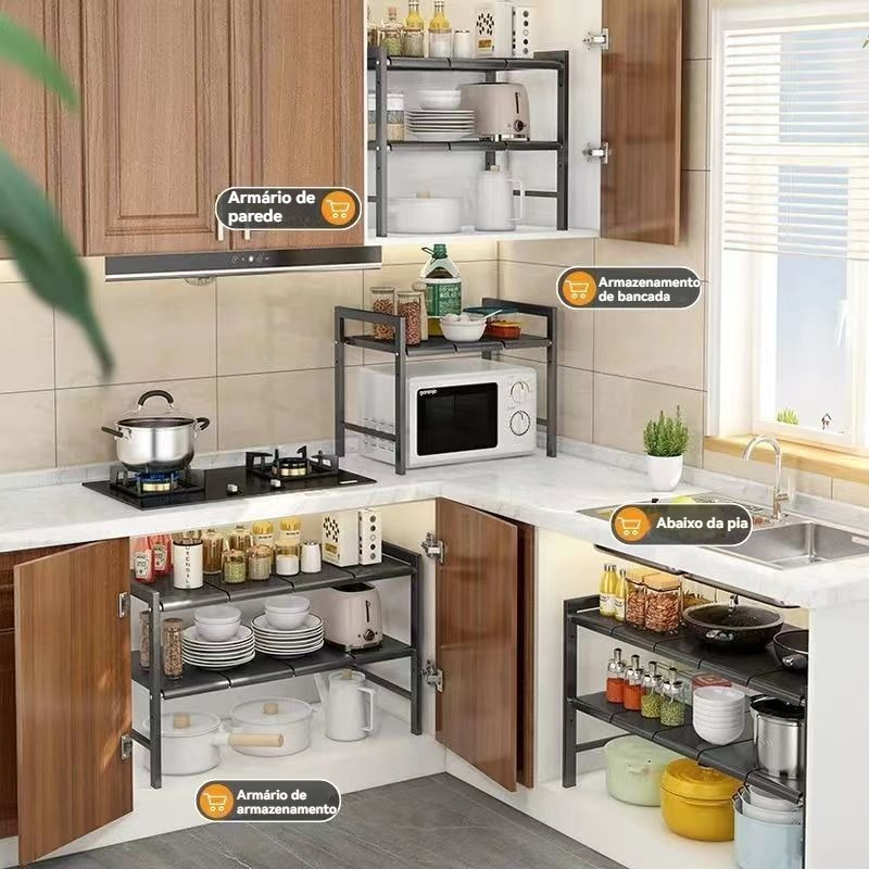 Prateleira para pia de cozinha retrátil Organizador de Panelas Armário Suporte organizador multifuncional para — foto 5