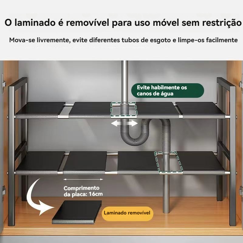 Prateleira para pia de cozinha retrátil Organizador de Panelas Armário Suporte organizador multifuncional para — foto 2